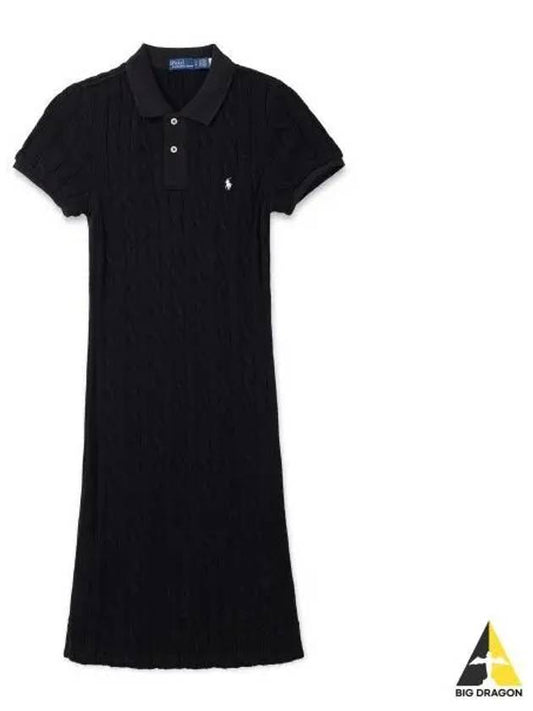 W cable knit cotton polo dress black - POLO RALPH LAUREN - BALAAN 1