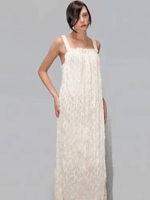 Women's Pleats pearl tank top Long Dress Ivory - DAMAGE MNEMONIC - BALAAN 2