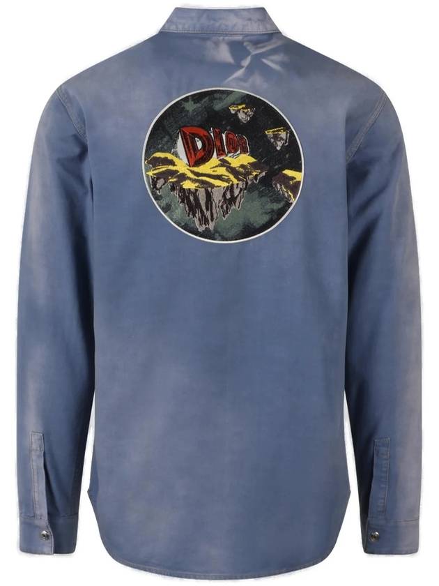 Astro Embroidered Patch Denim Long Sleeve Shirt Light Blue - DIOR - BALAAN 3