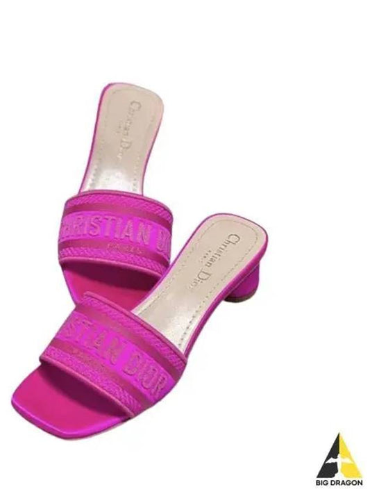 Dway Embroidered Satin Cotton Sandal Heels Rani Pink - DIOR - BALAAN 2