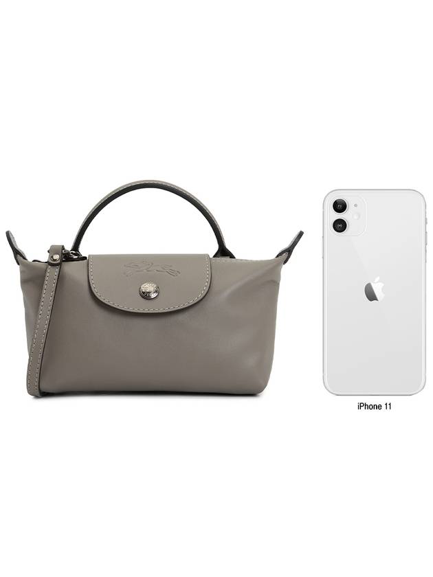 Le Pliage Logo Leather Tote Bag Grey - LONGCHAMP - BALAAN 11