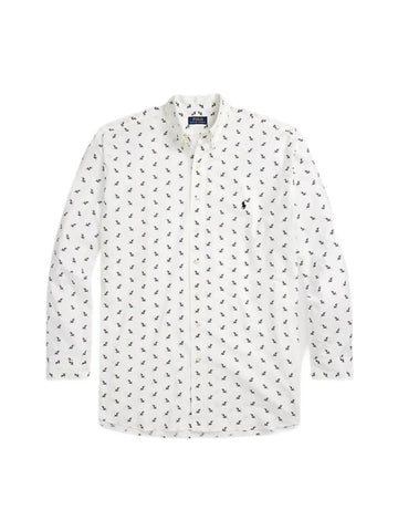 Anchor Print Custom Fit Poplin Long Sleeve Shirt White - POLO RALPH LAUREN - BALAAN 1