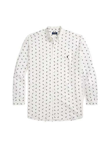 Anchor Print Custom Fit Poplin Long Sleeve Shirt White - POLO RALPH LAUREN - BALAAN 1