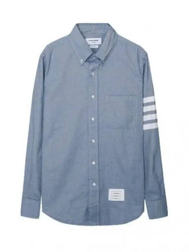 Solid flannel shirting bar name tag straight fit shirt - THOM BROWNE - BALAAN 1