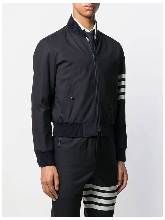 Diagonal Striped Knit Rib Blouson Bomber Jacket Navy - THOM BROWNE - BALAAN 5