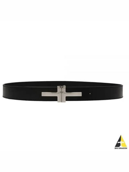 Logo Decorated Leather Belt Black - TOM FORD - BALAAN 2