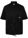 Microweave Laminated Lettering Logo Short Sleeve Shirt Black - CP COMPANY - BALAAN 2