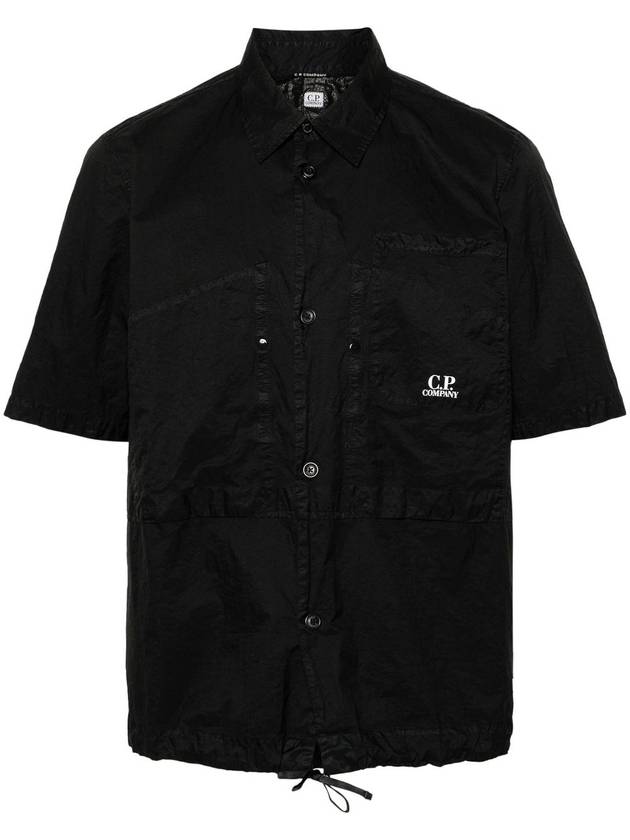 Microweave Laminated Lettering Logo Short Sleeve Shirt Black - CP COMPANY - BALAAN 2