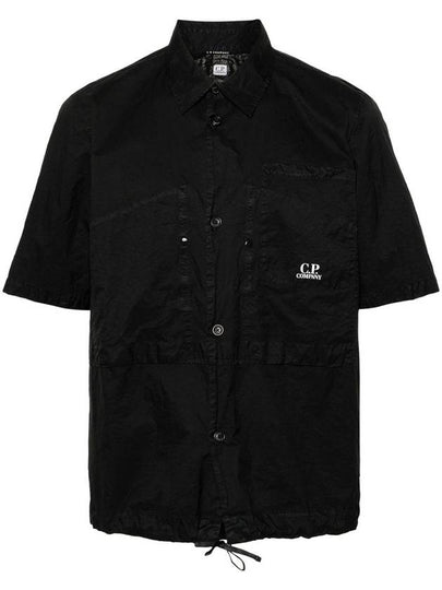 Microweave Laminated Lettering Logo Short Sleeve Shirt Black - CP COMPANY - BALAAN 2