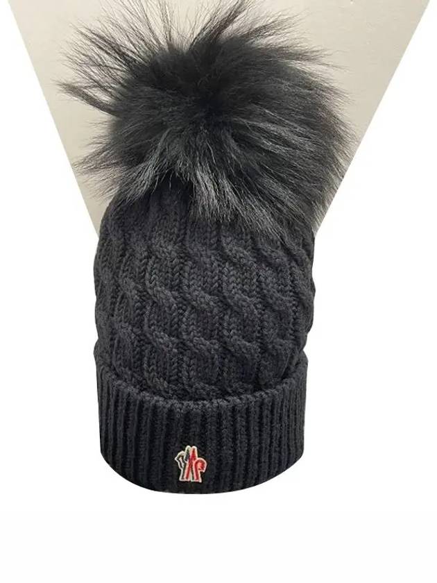 Grenoble Logo Patch Pom Pom Beanie Black - MONCLER - BALAAN 4