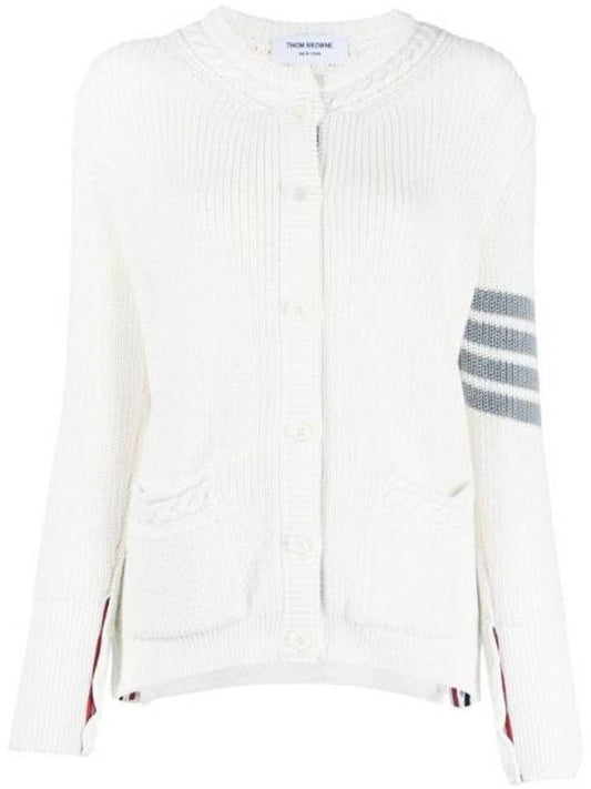 Cotton Jersey Flower 4 Bar V Neck Cardigan White - THOM BROWNE - BALAAN.