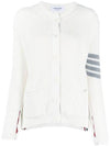 Cotton Jersey Flower 4 Bar V Neck Cardigan White - THOM BROWNE - BALAAN 1