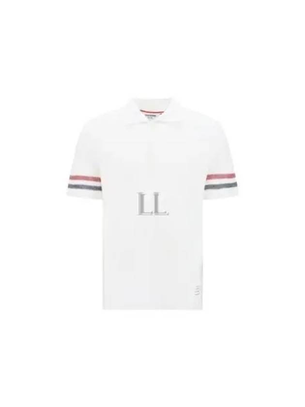 Men's RWB Stripe Cotton Polo Shirt White - THOM BROWNE - BALAAN 2