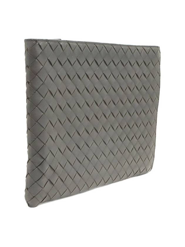 Deep Gray Calfskin Intrecciato Weaving Half Zip Pouch Clutch - BOTTEGA VENETA - BALAAN 3