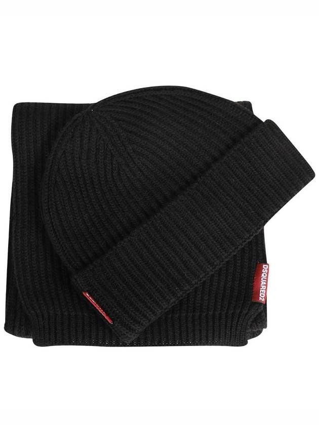 Ribbed Muffler Beanie Set Black - DSQUARED2 - BALAAN 3