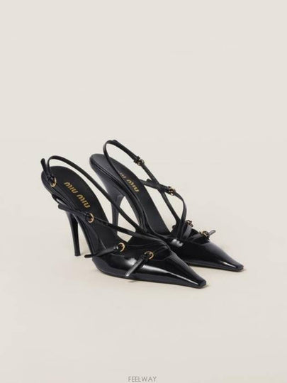 Buckles Patent Leather Slingback Heels Black - MIU MIU - BALAAN 2