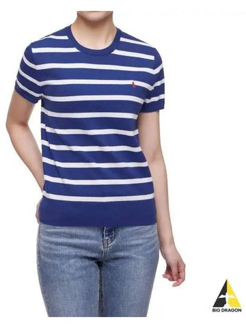 W Striped Short Sleeve Sweater Blue - POLO RALPH LAUREN - BALAAN 1