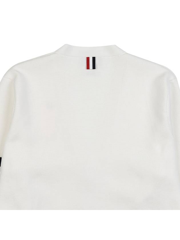 V-Neck Diagonal Armband Cardigan White - THOM BROWNE - BALAAN 10