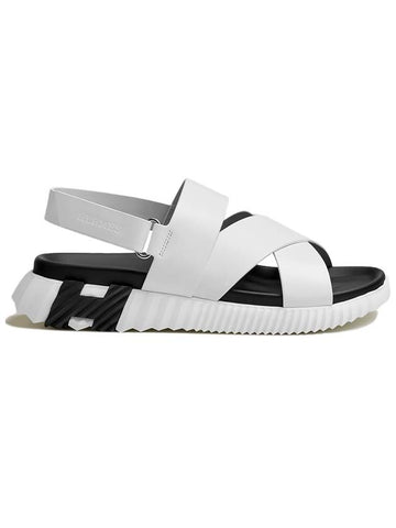 Sports Plain Leather Sandals White - HERMES - BALAAN.