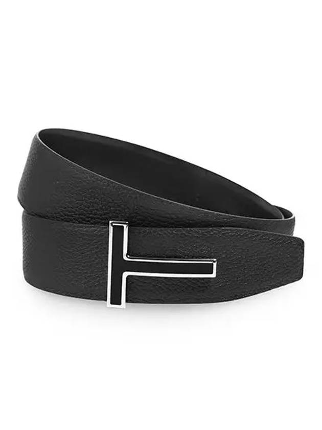 Silver T Logo Buckle Reversible Belt Black - TOM FORD - BALAAN.