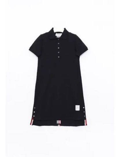 Classic Cotton Pique Center Back Stripe A-Line Short Sleeve Polo Short Dress Navy - THOM BROWNE - BALAAN 2