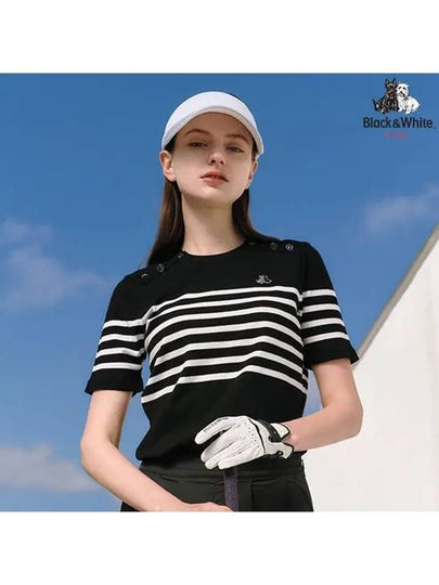 Striped button point short sleeve sweater 2714LZKRBLACK - BLACK&WHITE - BALAAN 2