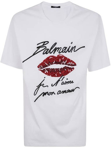 Balmain & Lips Embroid T-Shirt - Reg Fit Clothing - BALMAIN - BALAAN 1