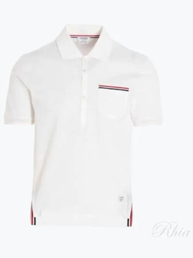 Men's Three Stripes Pocket Mercerized Short Sleeve Polo Shirt White - THOM BROWNE - BALAAN 2