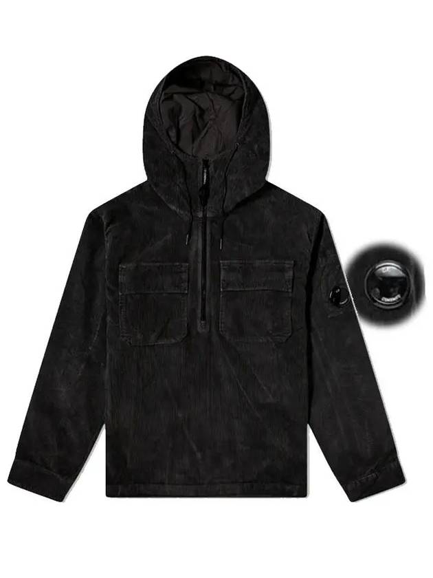 Lens Wappen Corduroy Shirt Hooded Anorak Black - CP COMPANY - BALAAN 2