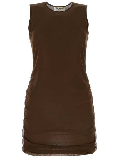 Sleeveless Tulle Short Dress Brown - SAINT LAURENT - BALAAN 2