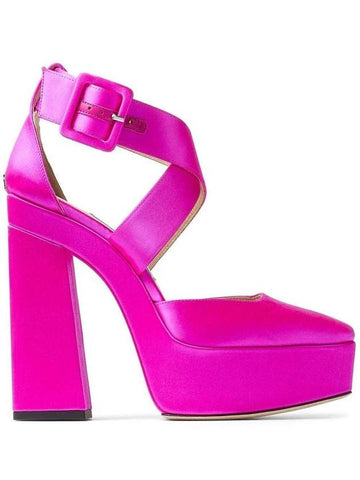 Fuchsia Pink Gian Platform Pumps In Satin And Leather Woman - JIMMY CHOO - BALAAN 1