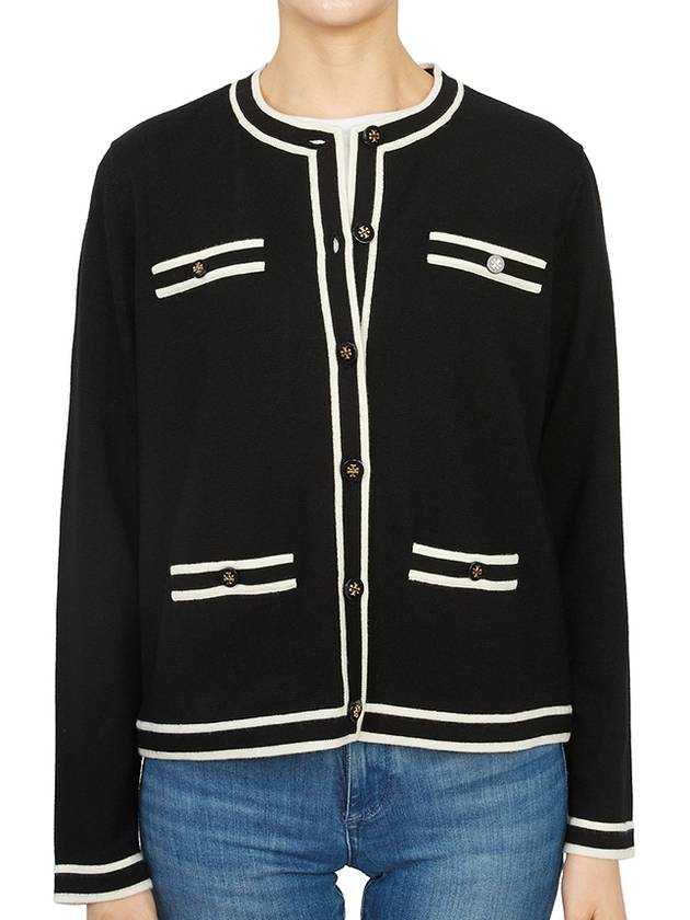 Kendra Button-Up Crew Neck Cardigan Black - TORY BURCH - BALAAN 3