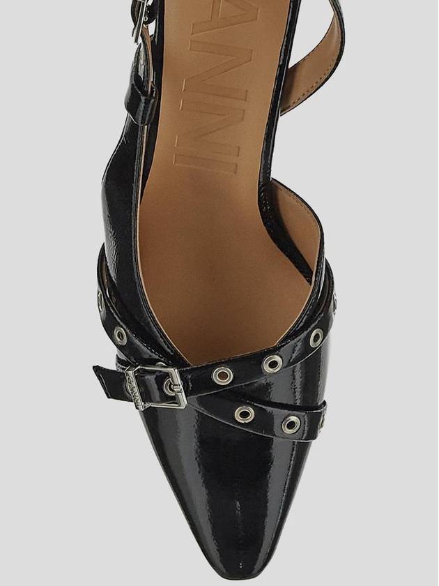 Buckle Detail Glossy Slingback Heel Black - GANNI - BALAAN 5