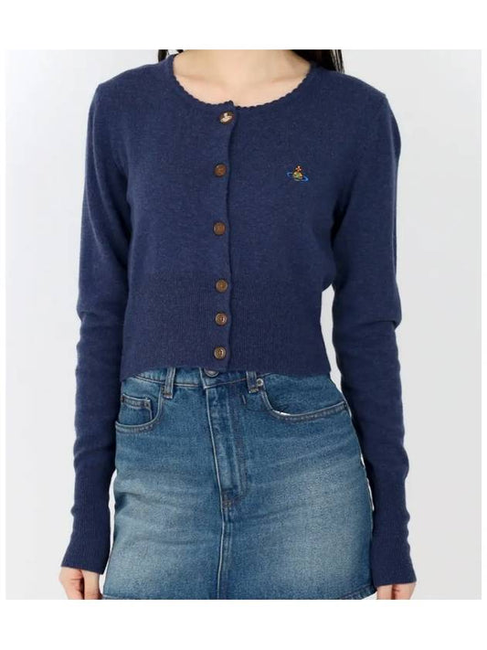 Bea ORB Embroidered Logo Crop Cardigan Dark Blue - VIVIENNE WESTWOOD - BALAAN 2