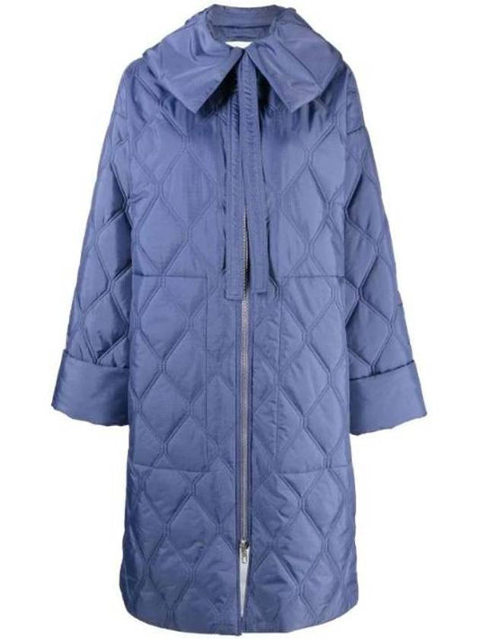 Wide Collar Quilted Padding Blue - GANNI - BALAAN 1