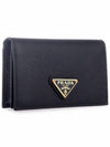 Saffiano Leather Triangle Logo Card Wallet Black - PRADA - BALAAN 3