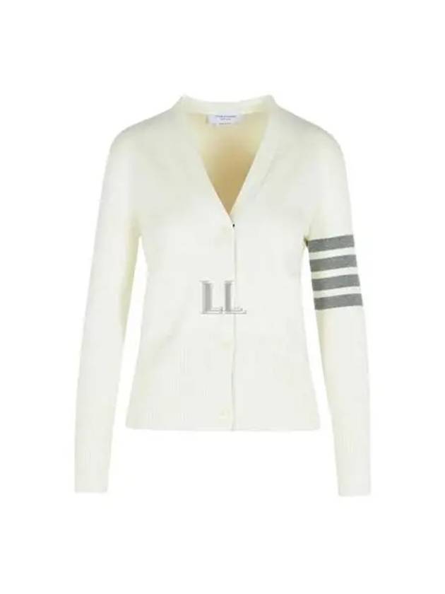 Cotton 4-Bar Milano Classic V-Neck Cardigan White - THOM BROWNE - BALAAN 2