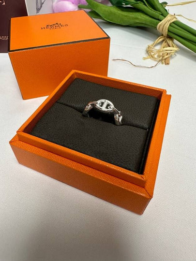 Small Chaine D'Ancre Enchainee Ring Silver - HERMES - BALAAN 2