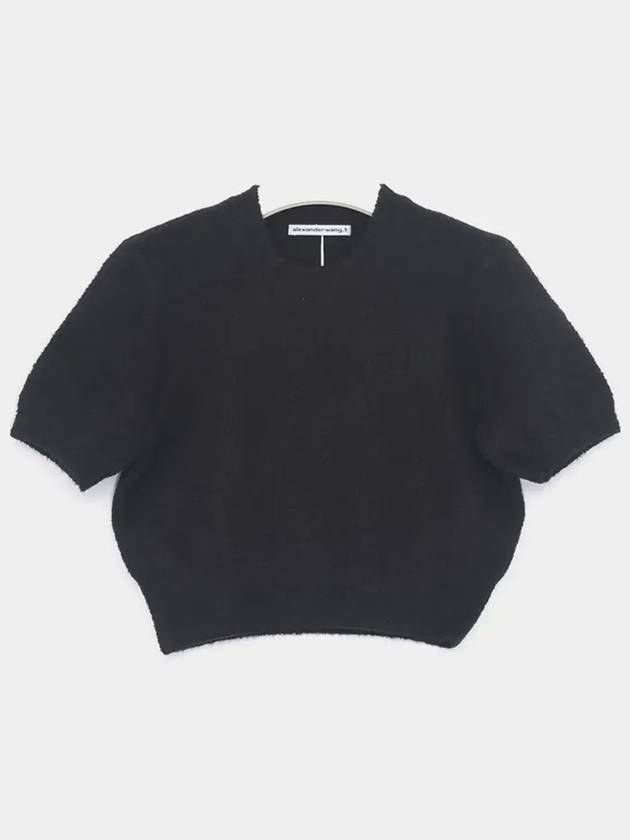 Logo Crop Short Sleeve Knit Top Black - ALEXANDER WANG - BALAAN 4