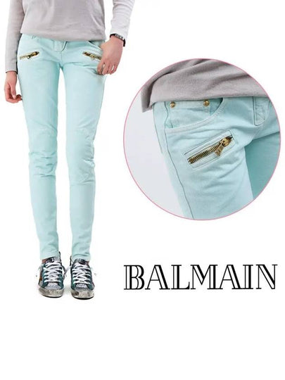 WoMen's Gold Zipper Skinny Jeans Mint - BALMAIN - BALAAN 2