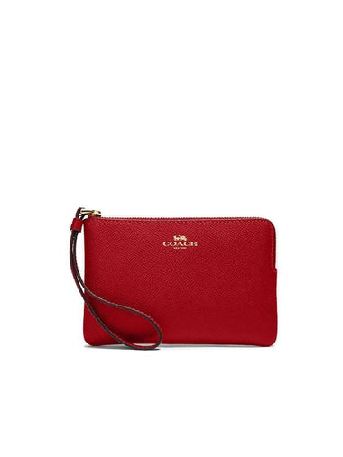 Crossgrain Leather Zipper Wristlet Medium Wallet Red - COACH - BALAAN 1