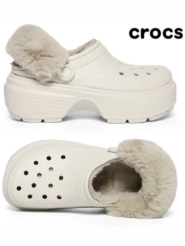 Stomp Lined Clog Fur Sandals White - CROCS - BALAAN 2