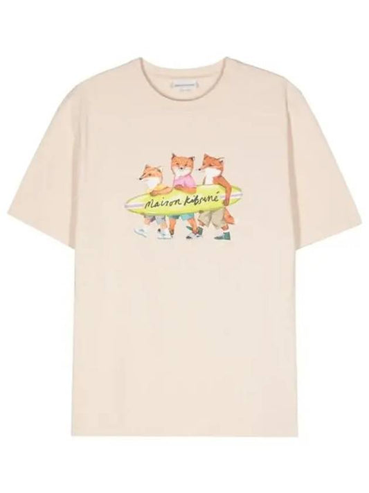Surfing Foxes Logo Print Short Sleeve T-Shirt Beige - MAISON KITSUNE - BALAAN 2