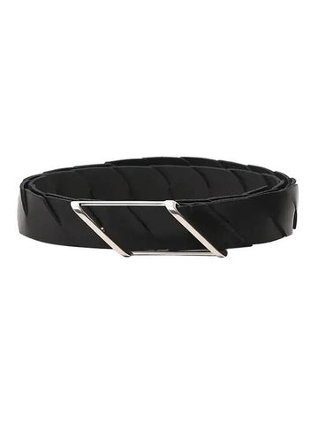 Regular Diagonal Intrecciato Leather Belt Black - BOTTEGA VENETA - BALAAN.