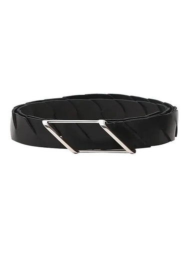 Regular Diagonal Intrecciato Leather Belt Black - BOTTEGA VENETA - BALAAN 1