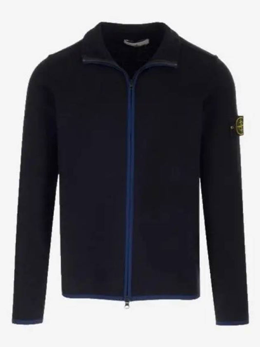 Compass Patch High Neck Stretch Wool Zip Up Cardigan Navy - STONE ISLAND - BALAAN 2