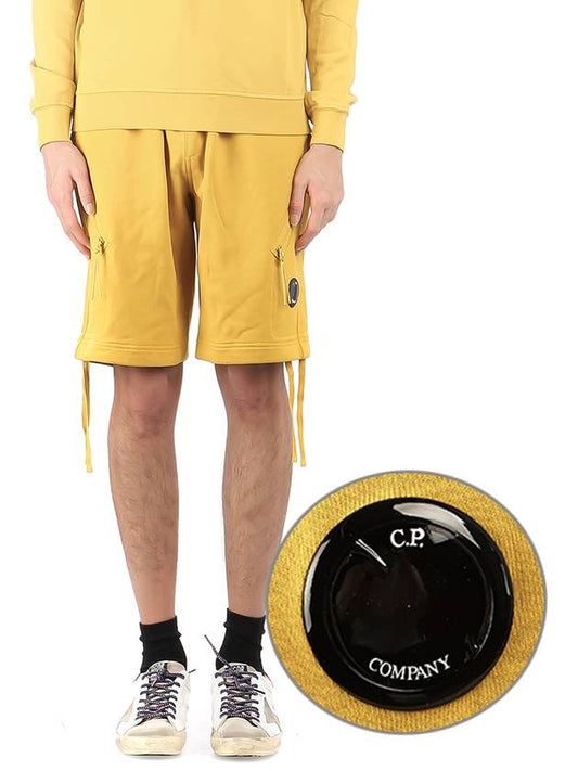 Lens Wappen Drawstring Shorts Mustard - CP COMPANY - BALAAN.