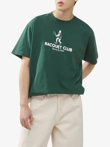 Racquet Club Logo Print Short Sleeve T Shirt Forest Green TSAW2367FO - SPORTY & RICH - BALAAN 1