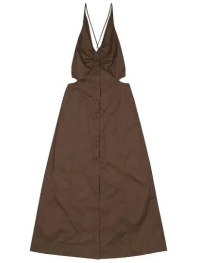 Stretch Cotton Maxi Long Dress Brown - GANNI - BALAAN 2