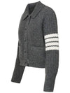 4 Bar Button Merino Wool Polo Cardigan Medium Grey - THOM BROWNE - BALAAN 5